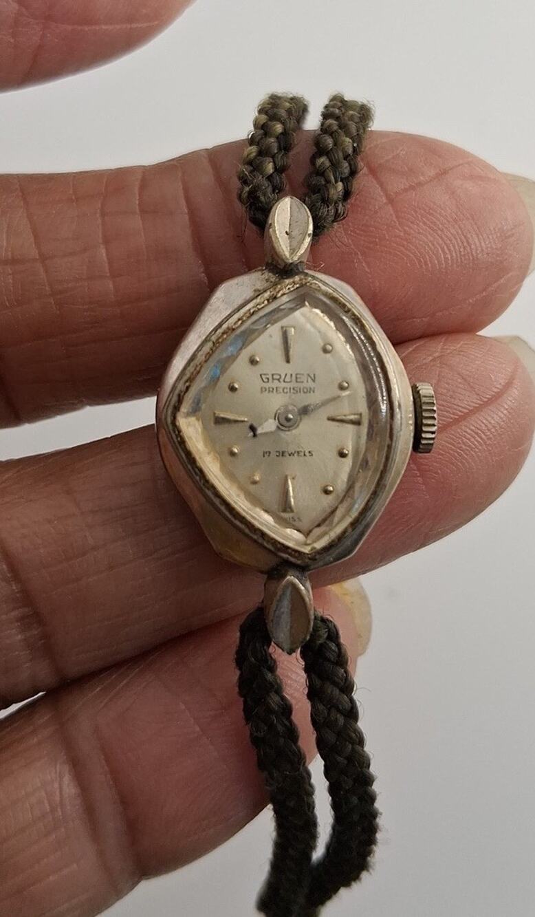 Gruen Precision Women's Watch - Silver-Tone Hexagonal Case & Braided Cord Strap